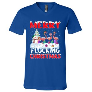 Flamingo Lover Xmas Gift Merry Flocking Christmas Flamingo Funny Gift V-Neck T-Shirt