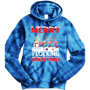 Flamingo Lover Xmas Gift Merry Flocking Christmas Flamingo Funny Gift Tie Dye Hoodie