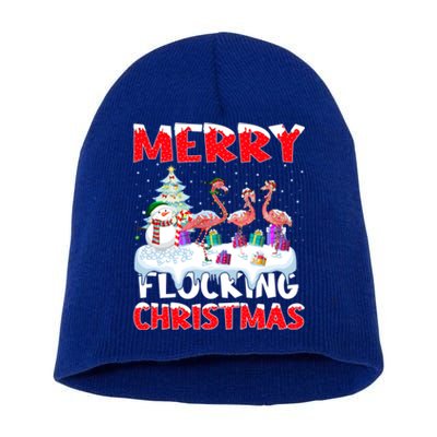 Flamingo Lover Xmas Gift Merry Flocking Christmas Flamingo Funny Gift Short Acrylic Beanie