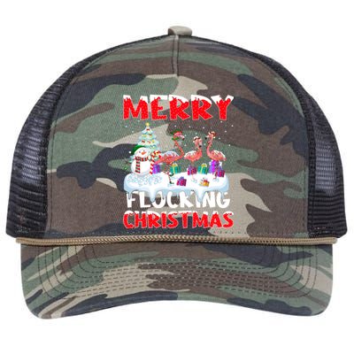 Flamingo Lover Xmas Gift Merry Flocking Christmas Flamingo Funny Gift Retro Rope Trucker Hat Cap