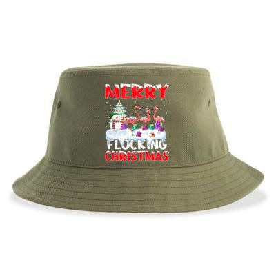 Flamingo Lover Xmas Gift Merry Flocking Christmas Flamingo Funny Gift Sustainable Bucket Hat