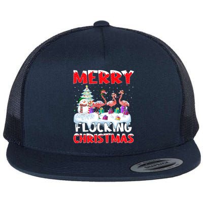 Flamingo Lover Xmas Gift Merry Flocking Christmas Flamingo Funny Gift Flat Bill Trucker Hat