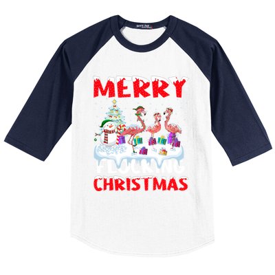 Flamingo Lover Xmas Gift Merry Flocking Christmas Flamingo Funny Gift Baseball Sleeve Shirt