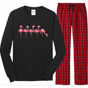 Flamingos Lover Xmas Lighting Santa Pink Flamingo Christmas Gift Long Sleeve Pajama Set