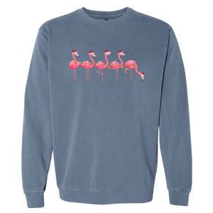 Flamingos Lover Xmas Lighting Santa Pink Flamingo Christmas Gift Garment-Dyed Sweatshirt