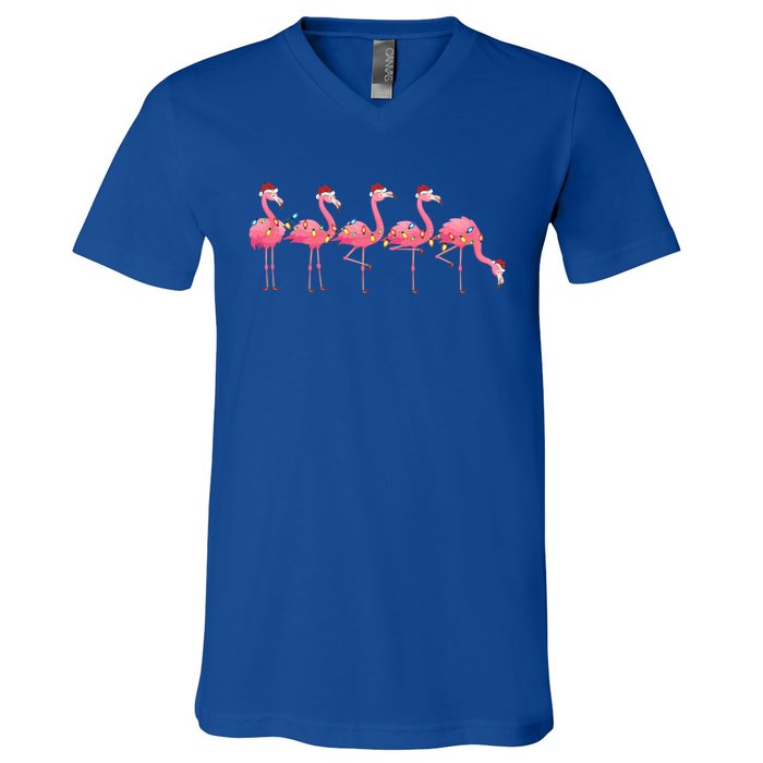 Flamingos Lover Xmas Lighting Santa Pink Flamingo Christmas Gift V-Neck T-Shirt