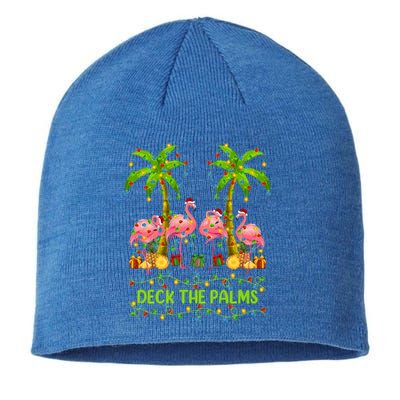 Flamingo Lover Xmas Lights Deck The Palms Flamingo Christmas Great Gift Sustainable Beanie