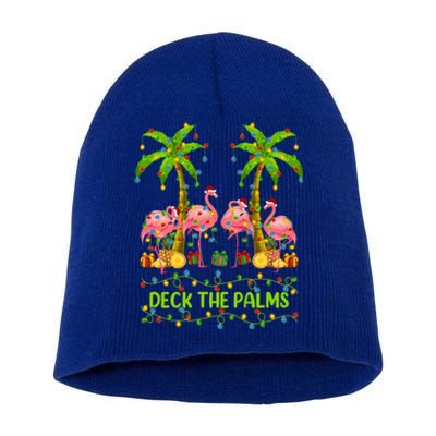 Flamingo Lover Xmas Lights Deck The Palms Flamingo Christmas Great Gift Short Acrylic Beanie