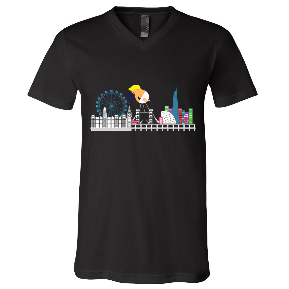 Fly Baby Trump Over City V-Neck T-Shirt