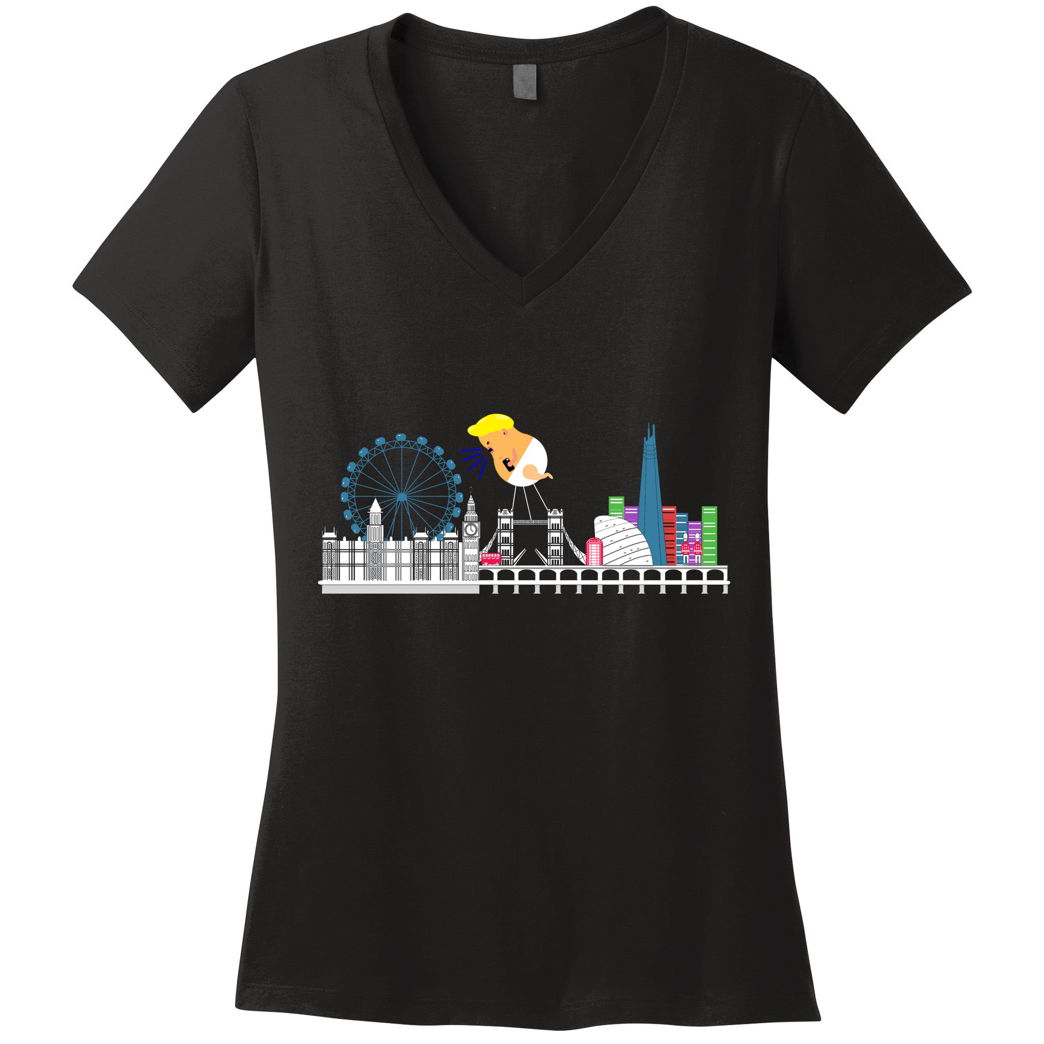 Fly Baby Trump Over City Women's V-Neck T-Shirt