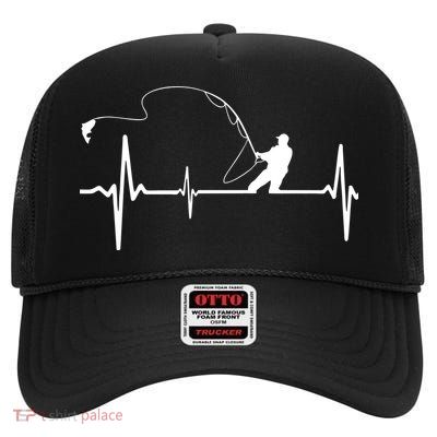 Fly Fishing Heartbeat Pulse High Crown Mesh Back Trucker Hat