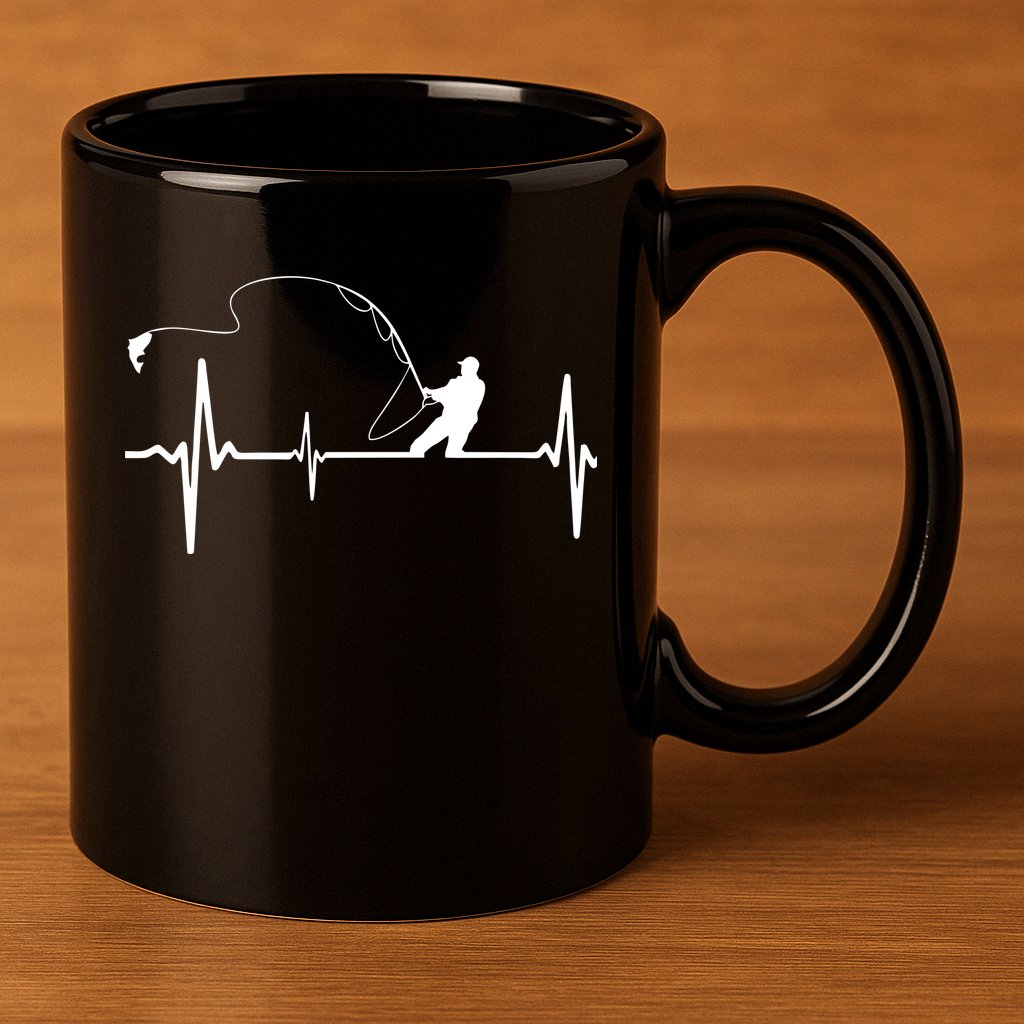 Fly Fishing Heartbeat Pulse 11oz C Handle Ceramic Mug