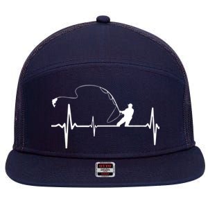 Fly Fishing Heartbeat Pulse 7 Panel Mesh Trucker Snapback Hat