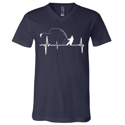 Fly Fishing Heartbeat Pulse V-Neck T-Shirt