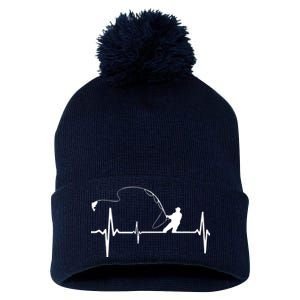 Fly Fishing Heartbeat Pulse Pom Pom 12in Knit Beanie