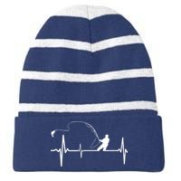 Fly Fishing Heartbeat Pulse Striped Beanie with Solid Band