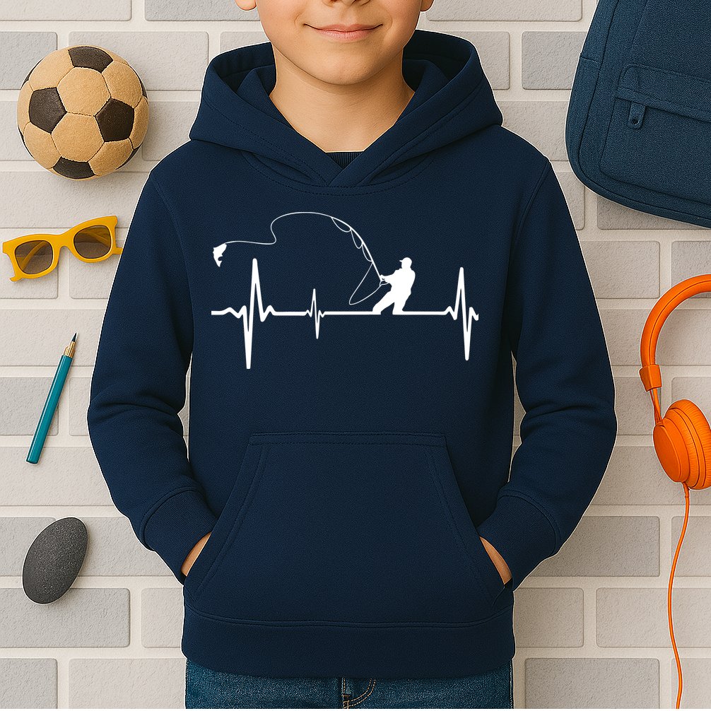 Fly Fishing Heartbeat Pulse Kids Hoodie