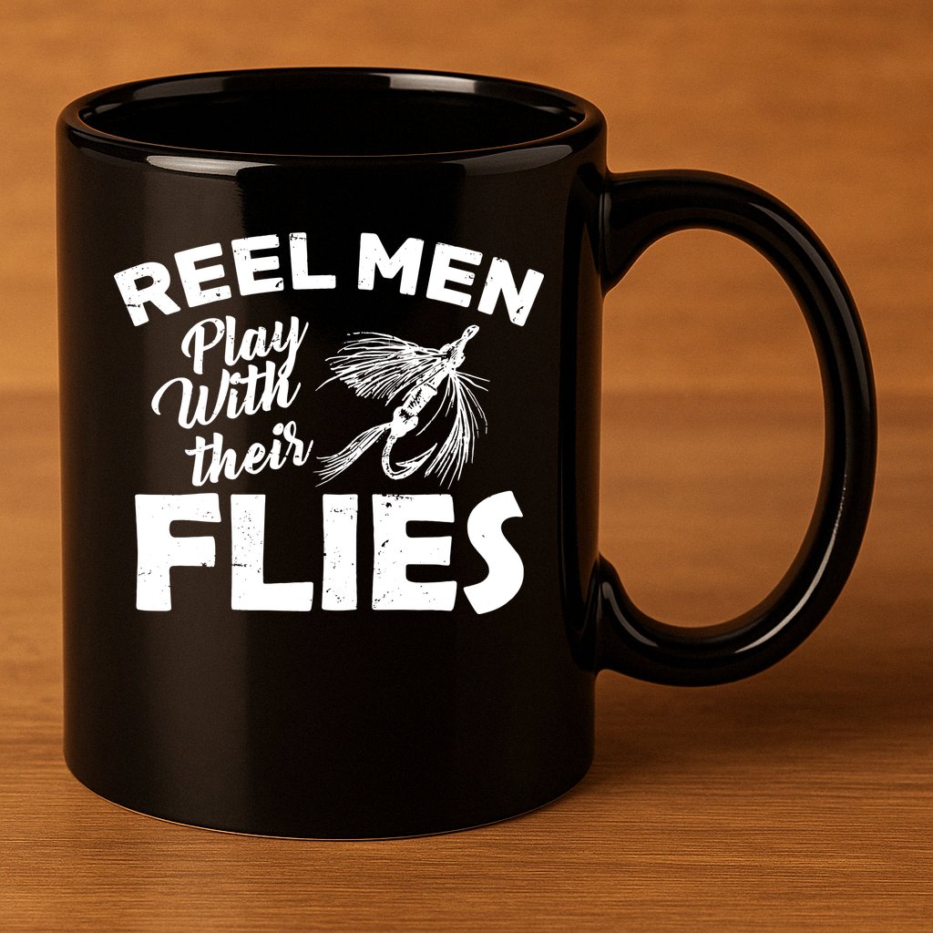 Fly Fishing Reel Men Play With Their Flies 11oz C Handle Ceramic Mug