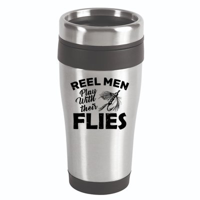 Fly Fishing Reel Men Play With Their Flies 16oz Travel Tumbler