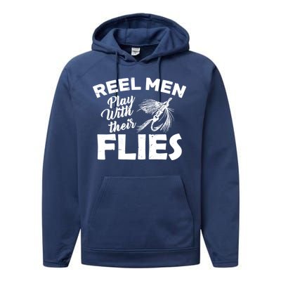 Fly Fishing Reel Men Play With Their Flies Performance Fleece Hoodie