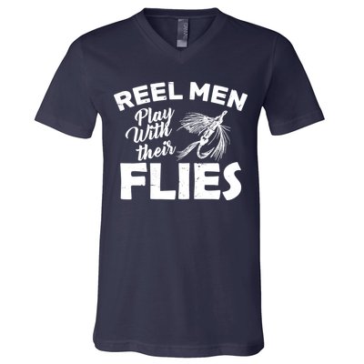 Fly Fishing Reel Men Play With Their Flies V-Neck T-Shirt