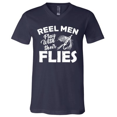 Fly Fishing Reel Men Play With Their Flies V-Neck T-Shirt