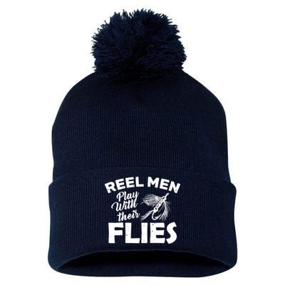 Fly Fishing Reel Men Play With Their Flies Pom Pom 12in Knit Beanie