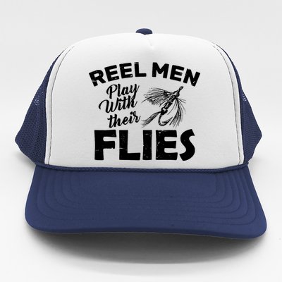 Fly Fishing Reel Men Play With Their Flies Trucker Hat