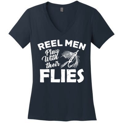 Fly Fishing Reel Men Play With Their Flies Women's V-Neck T-Shirt