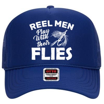 Fly Fishing Reel Men Play With Their Flies High Crown Mesh Back Trucker Hat