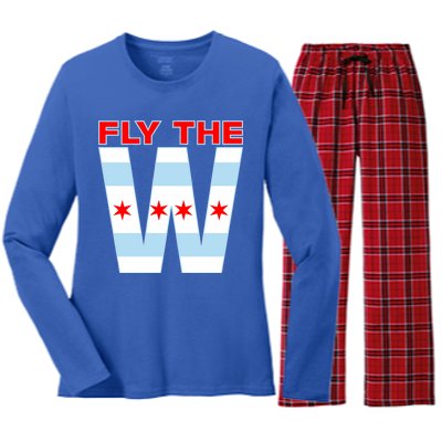 Fly The W Chicago Flag Women's Long Sleeve Flannel Pajama Set 