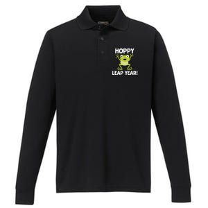 Funny Leap Year Teacher Gift Hoppy Pun February 29 Frog Cute Gift Performance Long Sleeve Polo