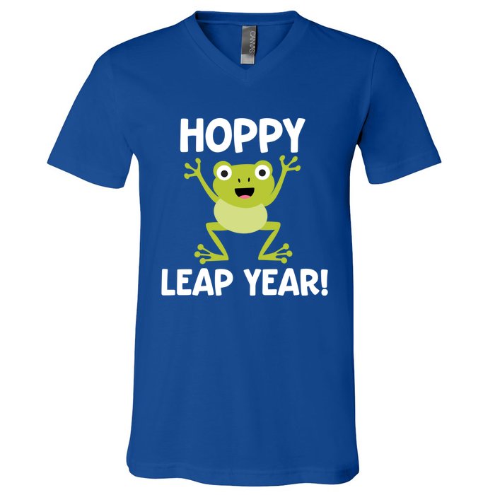 Funny Leap Year Teacher Gift Hoppy Pun February 29 Frog Cute Gift V-Neck T-Shirt