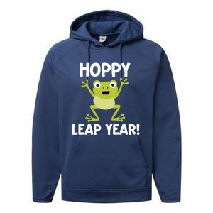 Funny Leap Year Teacher Gift Hoppy Pun February 29 Frog Cute Gift Performance Fleece Hoodie