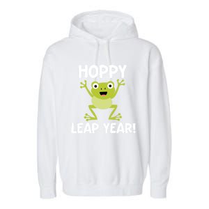 Funny Leap Year Teacher Gift Hoppy Pun February 29 Frog Cute Gift Garment-Dyed Fleece Hoodie