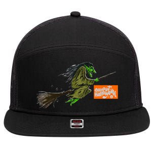 Flying Halloween Witch 7 Panel Mesh Trucker Snapback Hat