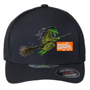 Flying Halloween Witch Flexfit Unipanel Trucker Cap