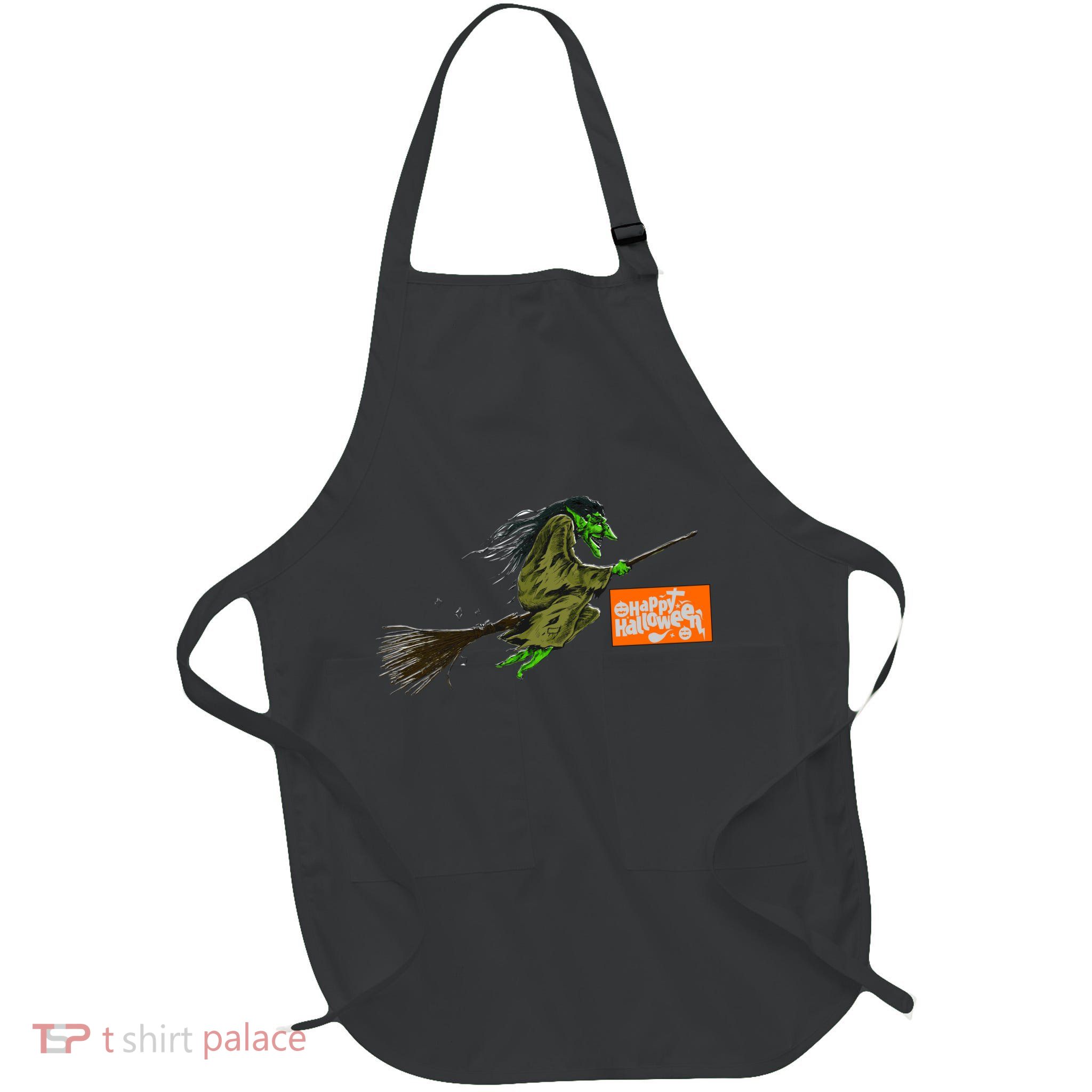 Flying Halloween Witch Full-Length Apron With Pockets