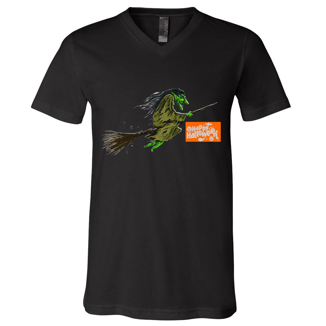 Flying Halloween Witch V-Neck T-Shirt