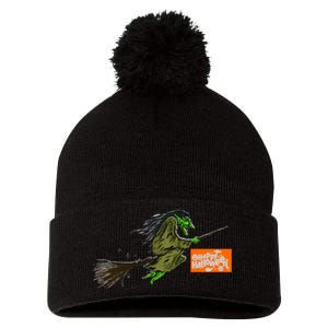 Flying Halloween Witch Pom Pom 12in Knit Beanie