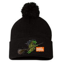 Flying Halloween Witch Pom Pom 12in Knit Beanie