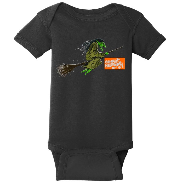 Flying Halloween Witch Baby Bodysuit