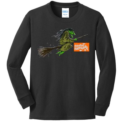 Flying Halloween Witch Kids Long Sleeve Shirt