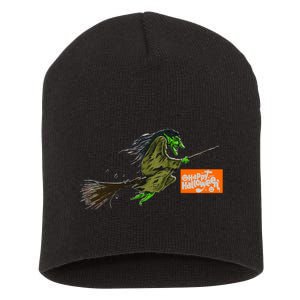 Flying Halloween Witch Short Acrylic Beanie