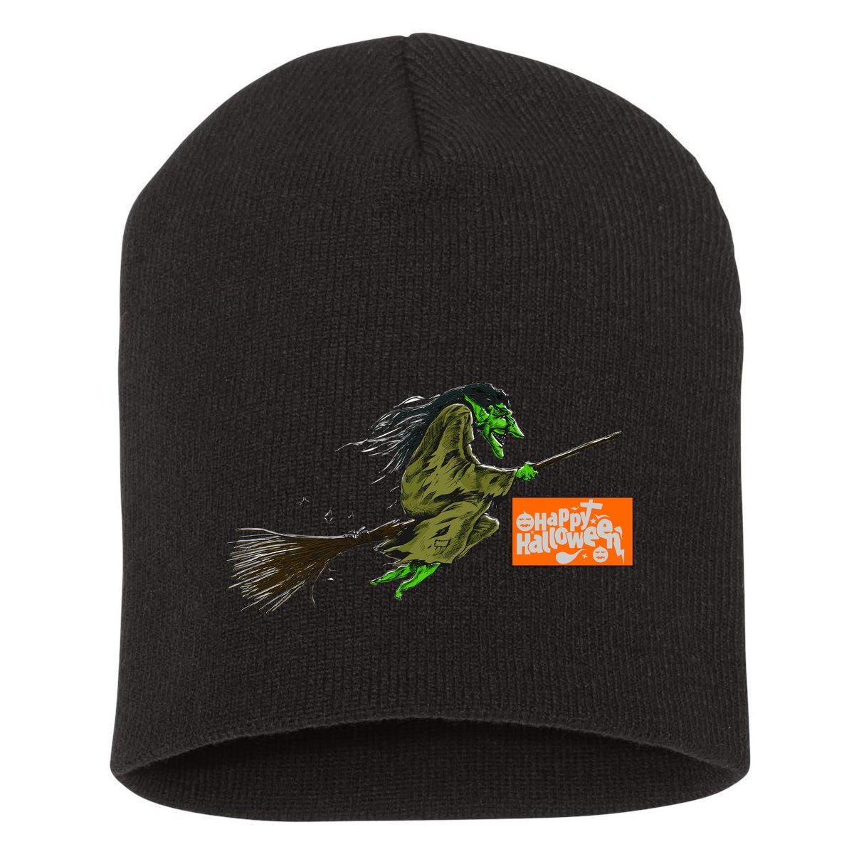 Flying Halloween Witch Short Acrylic Beanie