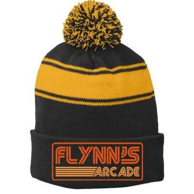 Flynn's Arcade Vintage Retro 80's Logo Stripe Pom Pom Beanie