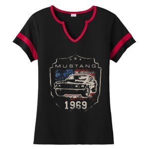 F.O.R.D. M.U.S.T.A.N.G 1969 Flag Ladies Halftime Notch Neck Tee