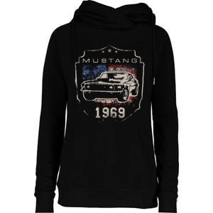 F.O.R.D. M.U.S.T.A.N.G 1969 Flag Womens Funnel Neck Pullover Hood