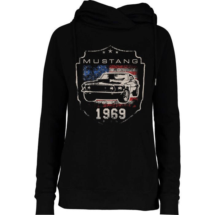 F.O.R.D. M.U.S.T.A.N.G 1969 Flag Womens Funnel Neck Pullover Hood