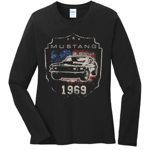 F.O.R.D. M.U.S.T.A.N.G 1969 Flag Ladies Long Sleeve Shirt